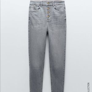 Zara high waisted grey jeans. The bottom has a slit as shown in the last pic